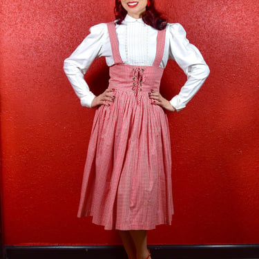 1950s Red Gingham Corset Front Jumper Dress 