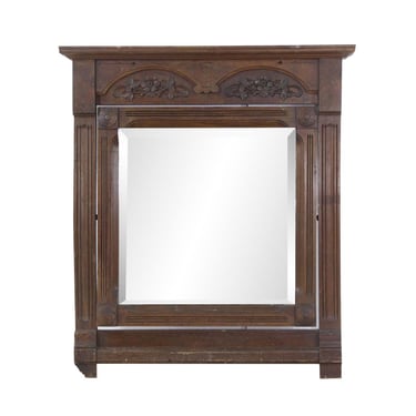 Antique Carved Wood Frame Beveled Wall Mirror