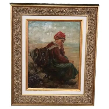 Beautiful Signed Oil on Board Early 1900s Era Painting of Young Woman