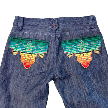 Vtg Vintage Y2K Era 00s Rainbow Embroidered Pockets Designer Antik Denim Jeans 