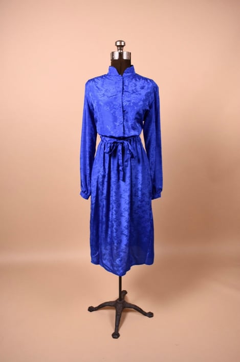 Electric Blue Leaf Pattern Silky Dress By Diane von Furstenberg, M/L