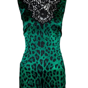 Dolce & Gabbana Green Leopard Silk and Lace Top