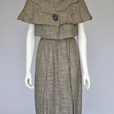 1960s wool houndstooth Galanos dress set XS 