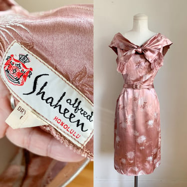 Vinage 1950s Alfred Shaheen Pink Satin Dress / M 