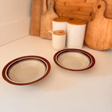 Vintage Brown Stripe Sango Sienna Carousel Stoneware Japanese Soup Bowls | Set of 2 