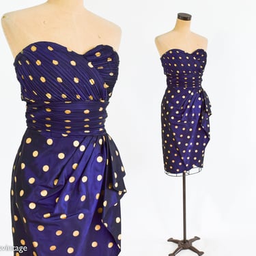 1980s Purple  Polka Dot Party Dress | 80s 