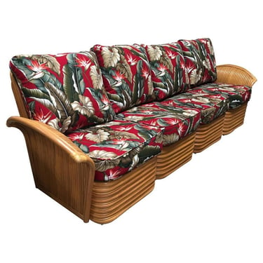 Art Deco Style Rattan Fan Arm Four-Seat Sectional Sofa 