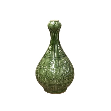 Orient Crackle Green Phoenix Kirin Fat Body Ceramic Vase ws4711E 