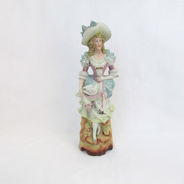 Vintage Victorian Lady with Bonnet and Dove Statuesque Figurine Tall Large 