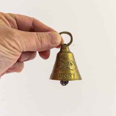 Vintage Brass Bell Etched 'Merry Christmas', Made in India 
