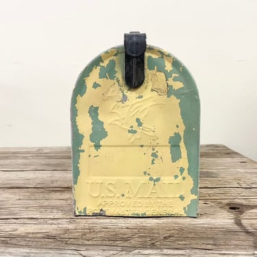 Vintage Metal Mailbox | Yellow and Green Shabby Chic Mailbox | Painted Mailbox | Secret Admirer Pen Pal Cards Mail Letters | Rustic Cottage 