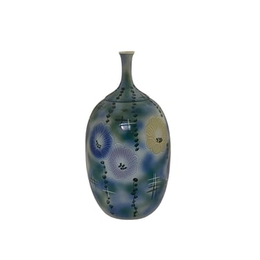 Artistic Pastel Flower Pattern Porcelain Round Long Narrow Mouth Vase ws3538E 