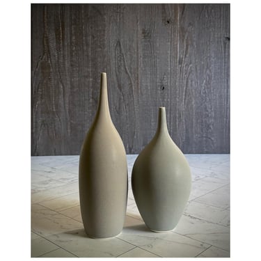 SHIPS NOW- 2 Small Taupe Grey Stoneware Bottles 