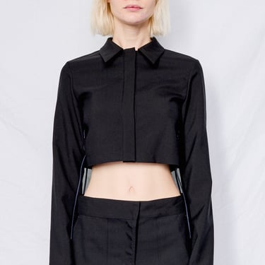 Black Suiting Laced Crop Rugby Top