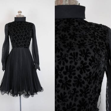 1960's Velvet and Chiffon Black Mod Party Dress 