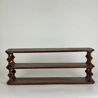 Vintage French Salvaged Bobbin Reels 3 Tier Wood Shelving Unit, Table/Counter Top Etageres 
