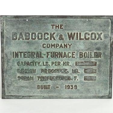 Babcock & Wilcox Integral-Furnace Boiler Bronze Plaque
