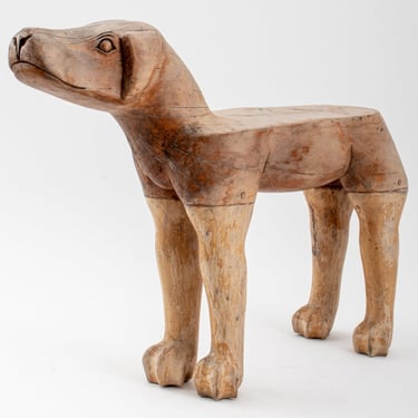 Kensington Row Home Collection Playful Puppy Dog Wood Footstool – Hand Carved & Painted, Multi-Color