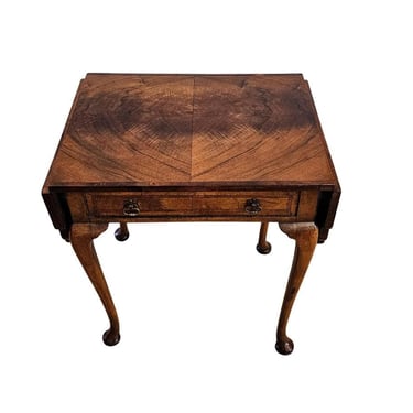 Antique English Queen Anne Burled Walnut Drop-leaf Pembroke Table 18th / 19th Century 