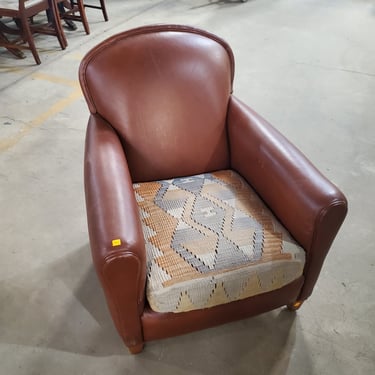 Lee Industries Leather Club Chair with Kilim Style Seat Cushion