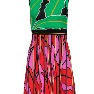 Diane von Furstenberg - Multicolor Bright Tropical Leaf A-Line Knit Dress Sz XXS