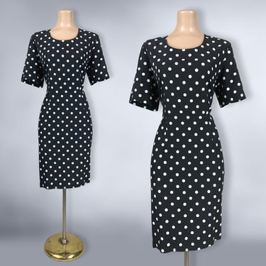 VINTAGE 80s Black and White Polka Dot Power Dress by My Michelle Sz 14 | 1980s Sexy Classy Wiggle Office Dress | VFG 