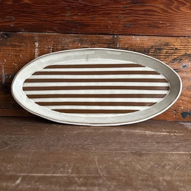 Oval Platter -  Warm White and Brown with Stripes 