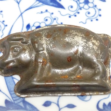 Antique German Tin Pig Chocolate Mold, Vintage Farm House Butter Mold 