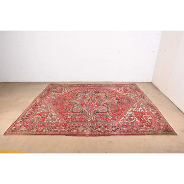 Vintage Hand-Woven Persian Heriz Room Size Wool Area Rug