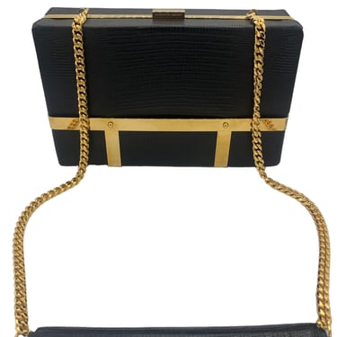 ALEXANDER McQUEEN Pre-Fall '15 Black Tejus Croc Embossed Leather Metal Cage Box Handbag