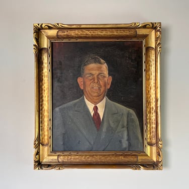Vintage Portrait Painting of a Gentleman Man Oil on Canvas 