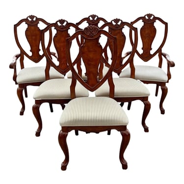 Late 20th Century Shield Back Carved Dining Chairs - Set of 6 