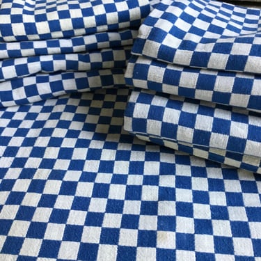 French Bistro Café Table Linens, Tablecloth, Napkins, Blue Check Gingham, French Farmhouse Historical Textiles 