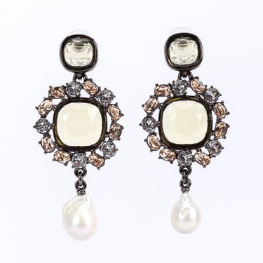 Crystal Frame Pearl Drop Earrings