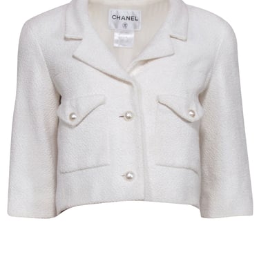 Chanel - Cream Boucle Tweed Blazer w/ Faux Pearl Accent Sz 36