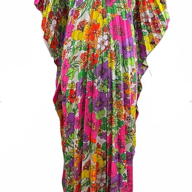 Alice 70s Pleated Neon Floral Caftan, NWT