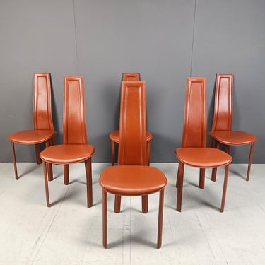 Vintage leather dining chairs by Arper italy, 1980s - set of 6 - vintage leather dining chairs - leather dining chairs - italian chairs 