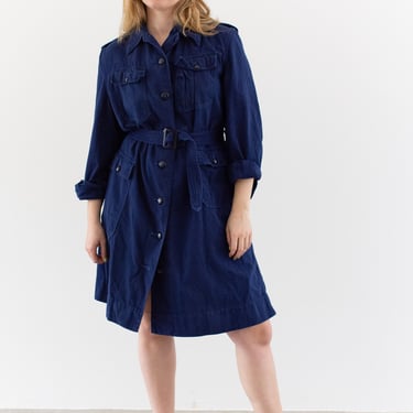 Vintage True Blue Chore Trench Jacket Dress | 40s 50s Corozo Painter overcoat | S M | 