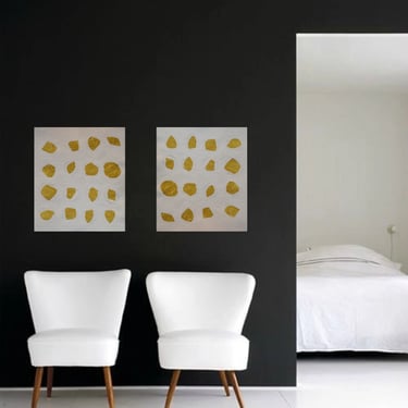 Gold & White Nuggets Canvas Wall Art, Abstract Painting, Minimalist Art, Modern Painting, Original Artwork, Contemporary Commission Art by Art