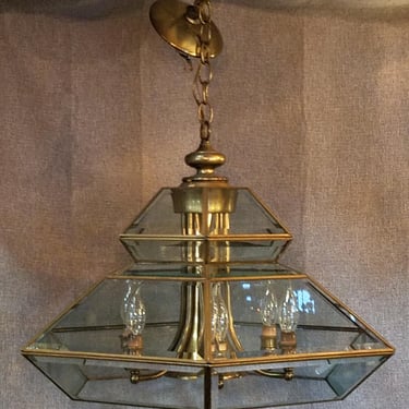 Vintage 7 Light Chandelier with Beveled Glass Shade
