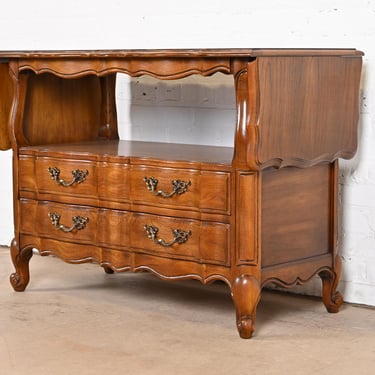 Thomasville French Provincial Louis XV Pecan Buffet Server or Bar Cabinet, Circa 1970s