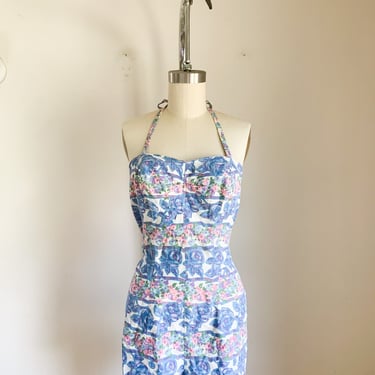 Vintage 1950s Rose Marie Reid Floral Swimsuit / Playsuit / Romper // size M 