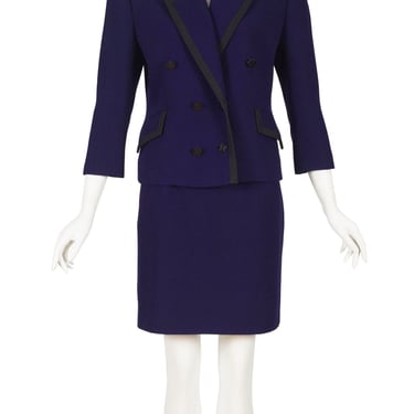 Céline 1980s Vintage Navy Blue Wool Double-Breasted Skirt Suit Sz S 