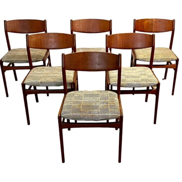 Vintage 60s Swedish Modern Set of 6 Teak Dining Chairs by DUX 