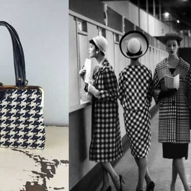 Jackson's Relief in the 3:10 - Vintage 1950s 1960s Black & White Houndstooth Raffia Covered Handbag 
