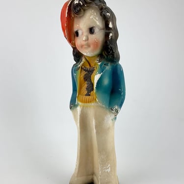 1930's 40's Flapper Girl Figurine - Painted Chalkware with Glitter- Carnival Prize Item 