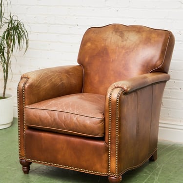 Saddle Leather Club Chair with Nailhead Trim