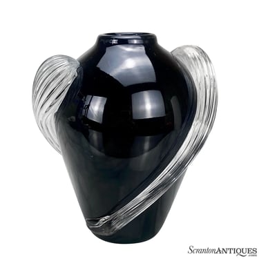 Mid-Century Art Deco Sculpted Black Art Glass Vase