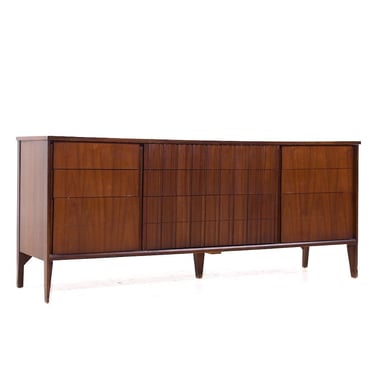 Unagusta Mid Century Walnut Curved Lowboy Dresser - mcm 