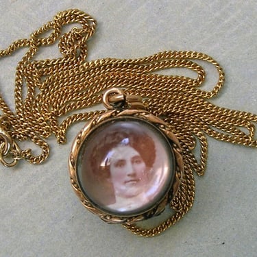 Antique Victorian Gold Filled Glass Locket, Old Glass Orb Locket (#4515) 